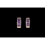 A PAIR OF AMETHYST SET HOOP EARRINGS,