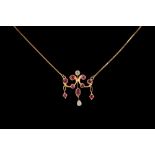 A RUBY AND DIAMOND PENDANT, mounted in 18ct gold,
