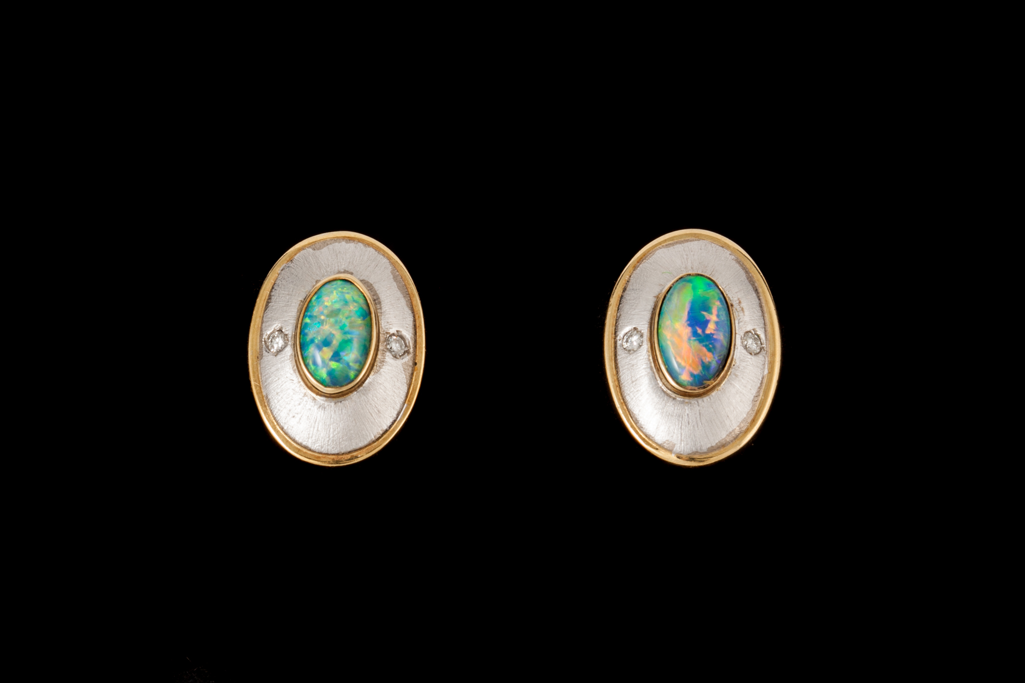 A PAIR OF OPAL AND DIAMOND EARCLIPS