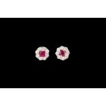 A PAIR OF RUBY AND DIAMOND CLUSTER EARRINGS, with rubies of approx. 0.46ct, diamonds of approx. 1.