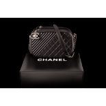 A CHANEL COCO BOY SMALL CAMERA BAG, in black leather, with box, cert,