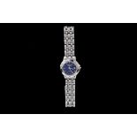 A LADIES RAYMOND WEIL TANGO WRIST WATCH, with navy face,