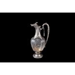 AN ANTIQUE SILVER MOUNTED GLASS CLARET JUG, French c.