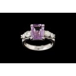 AN AMETHYST AND DIAMOND RING, one step cut amethyst of approx 2.95ct and diamonds of approx 0.