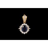 A SAPPHIRE AND DIAMOND CLUSTER PENDANT, with sapphire of approx. 2.30ct, diamonds of approx. 0.