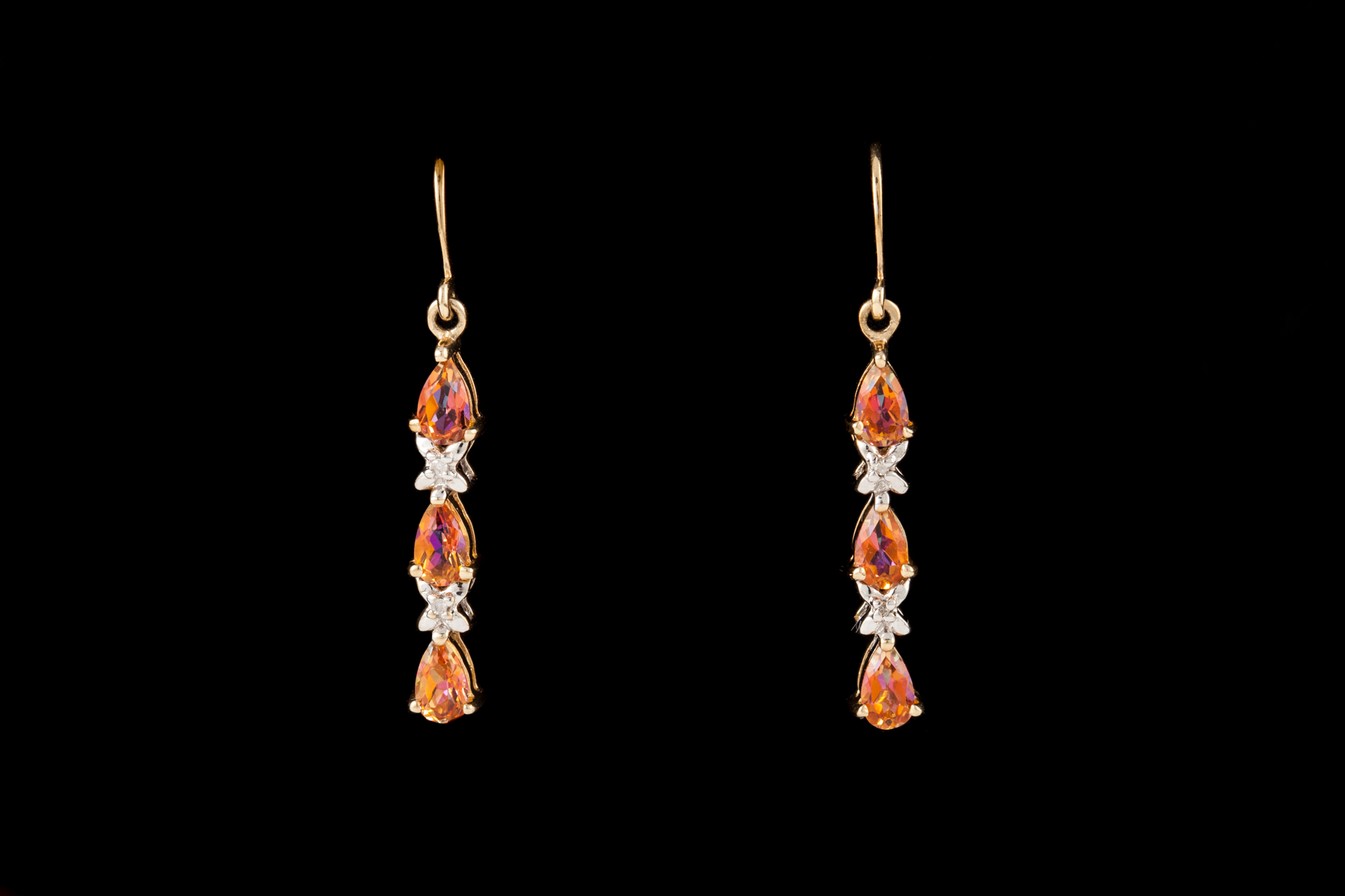 A PAIR OF TOPAZ AND DIAMOND DROP EARRINGS