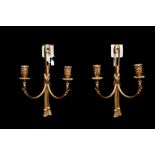 A PAIR OF TWO BRANCH ORMOLU WALL SCONCES,