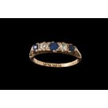 A FIVE STONE DIAMOND AND SAPPHIRE RING,