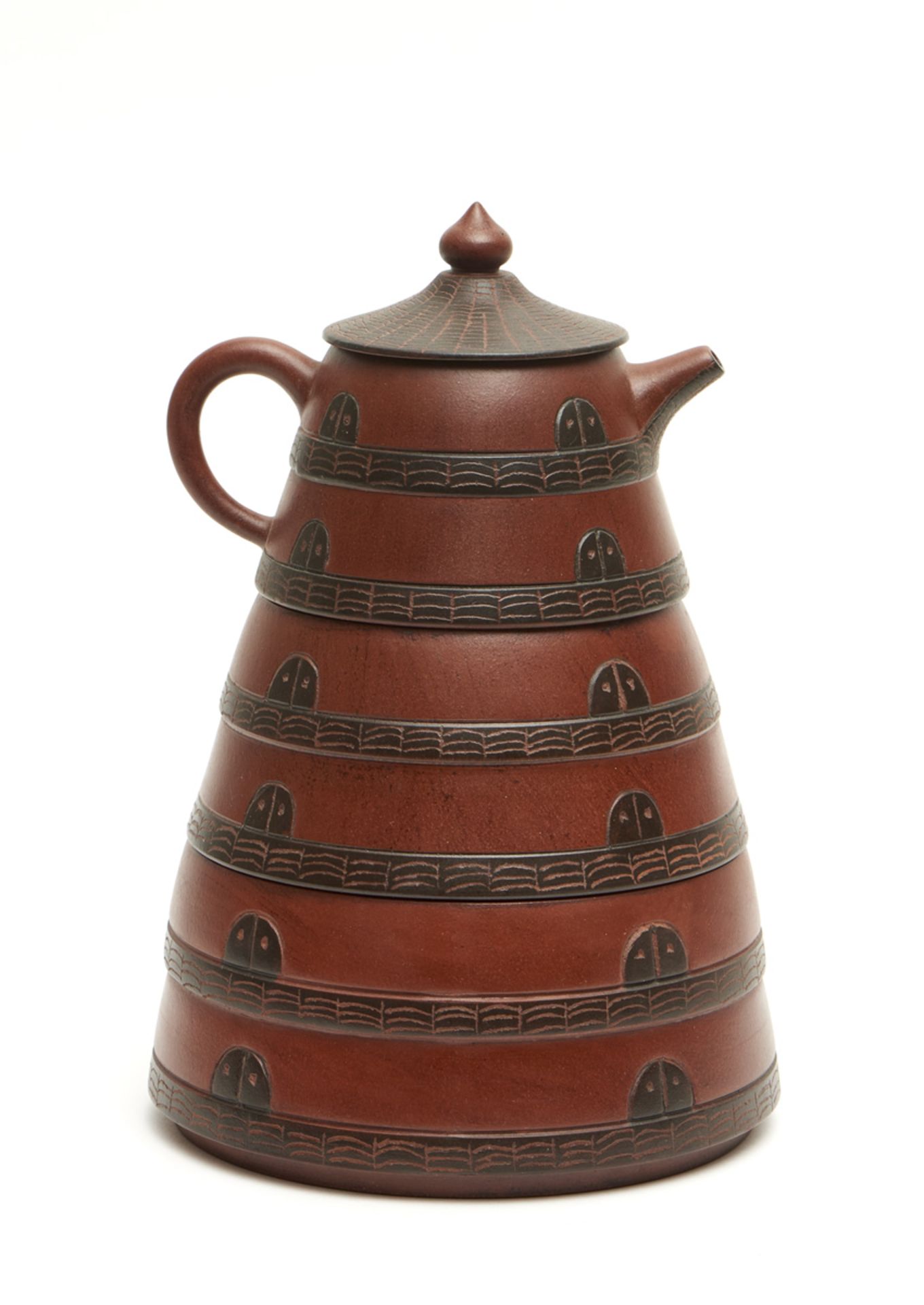 A Chinese yixing three-tiered tapering teapot and cover