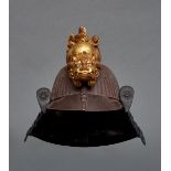 A sixty-two plate sujibachi-helmet with four black neck-guards (shikoro) with black cords