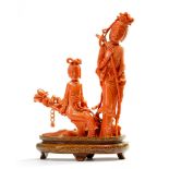 A Chinese coral carving of two ladies