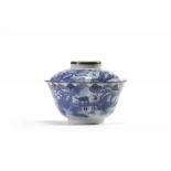 A Chinese blue and white ‘mountain landscape’ bowl and cover