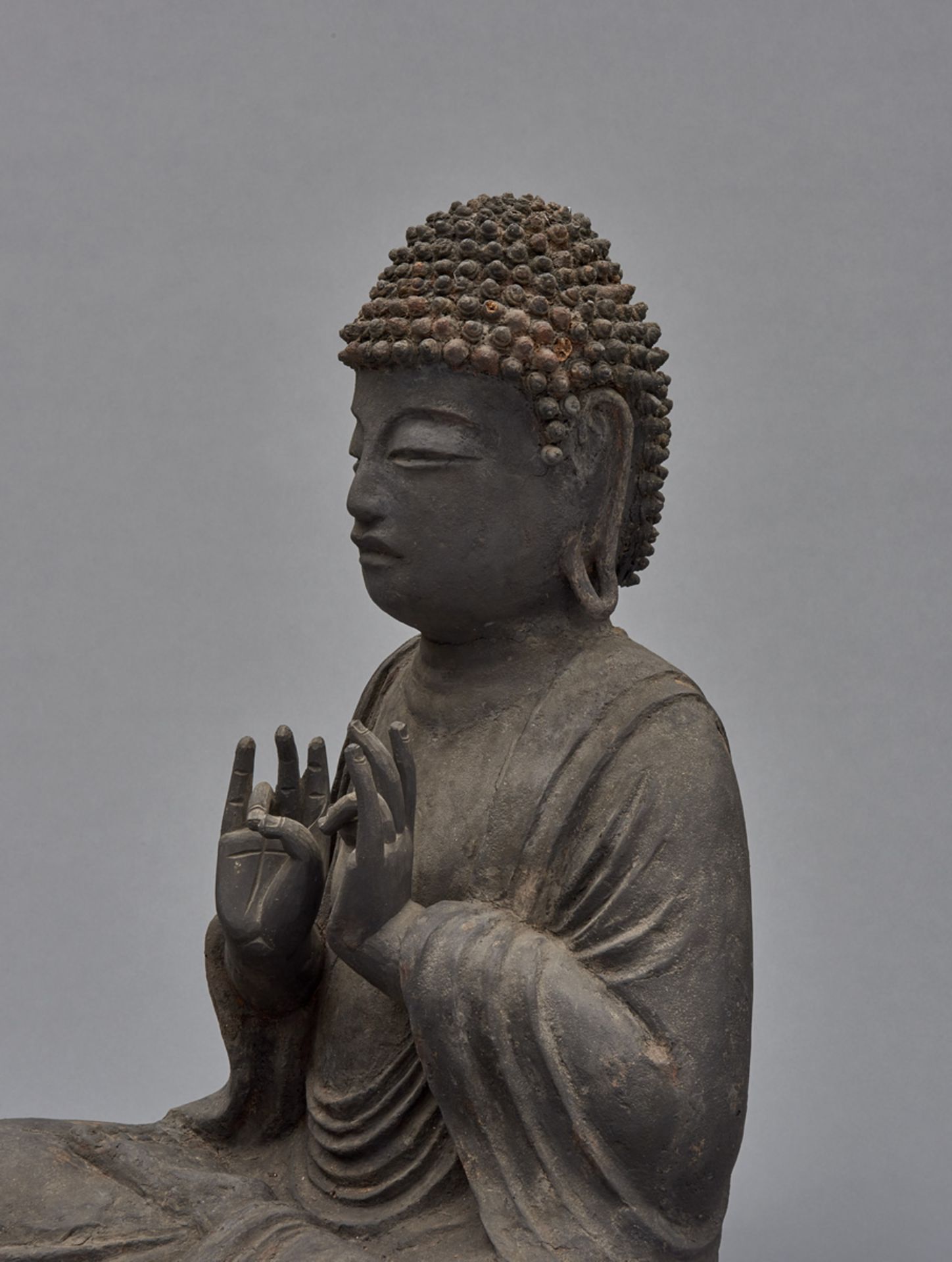 A large black lacquered massive wooden Buddha Amid - Bild 3 aus 3