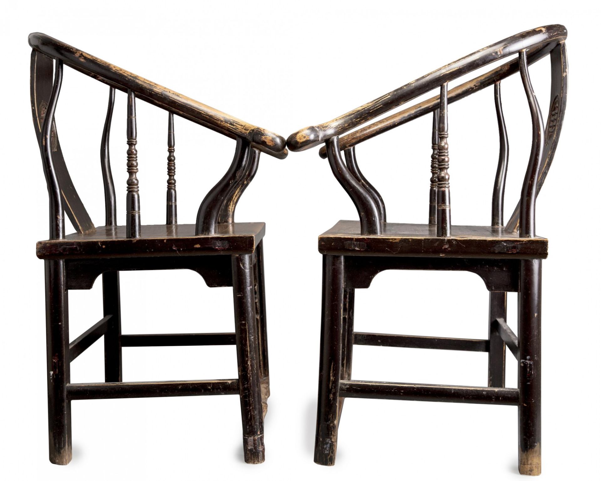 A pair of Chinese horseshoe-back armchairs - Image 3 of 4