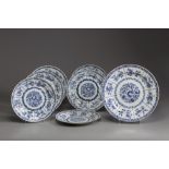 A set of nine Chinese blue and white plates