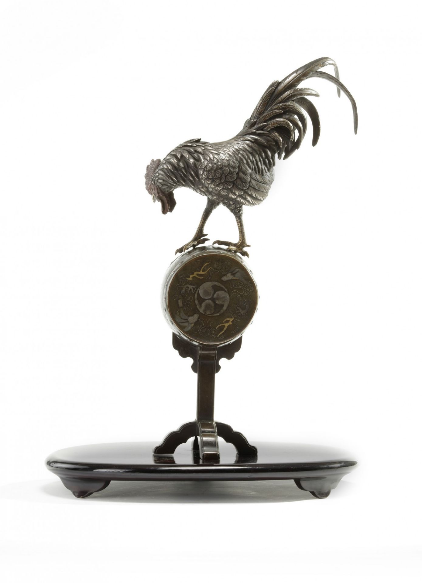 A Japanese figure of a rooster on a stand - Image 2 of 4