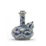 A Chinese blue and white moulded ‘Kraak porselein’ kendi