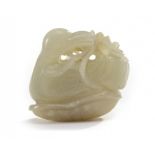 A Chinese celadon jade 'duck and lotus' carving