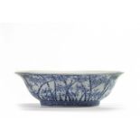 A Chinese blue and white 'bamboo' oval bowl