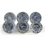 A group of six Chinese blue and white ‘Kraak porselein’ dishes and a Delft blue and white plate