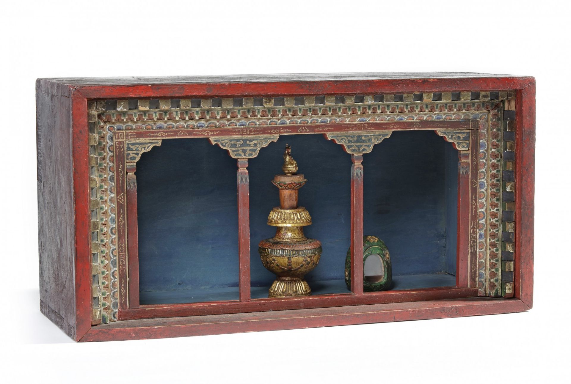 A Mongolian Bumpa and a lacquered wood altar box - Image 2 of 3