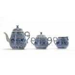 A Chinese blue and white three-piece tea set