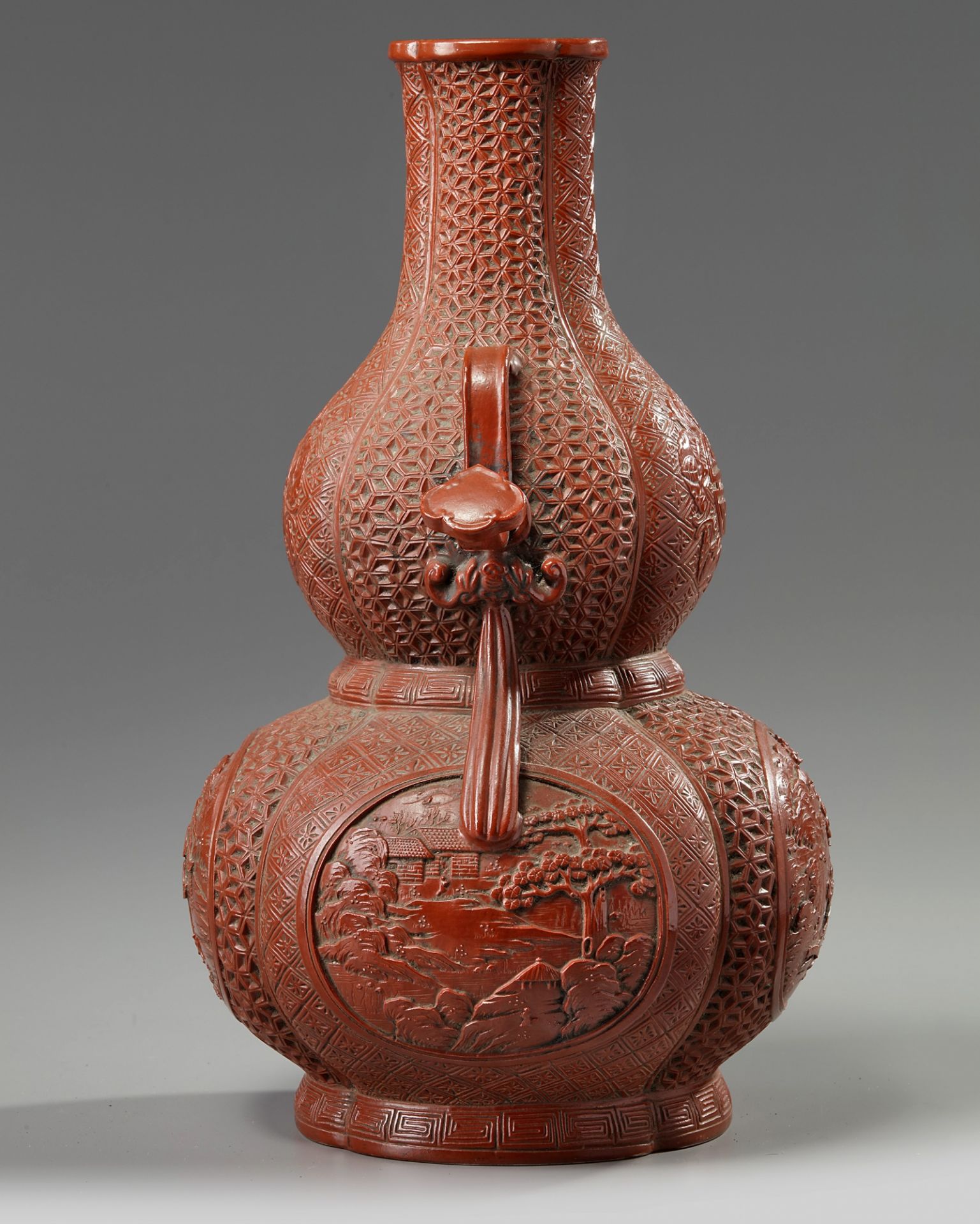 A Chinese imitation-cinnabar-lacquer double gourd vase - Image 3 of 6
