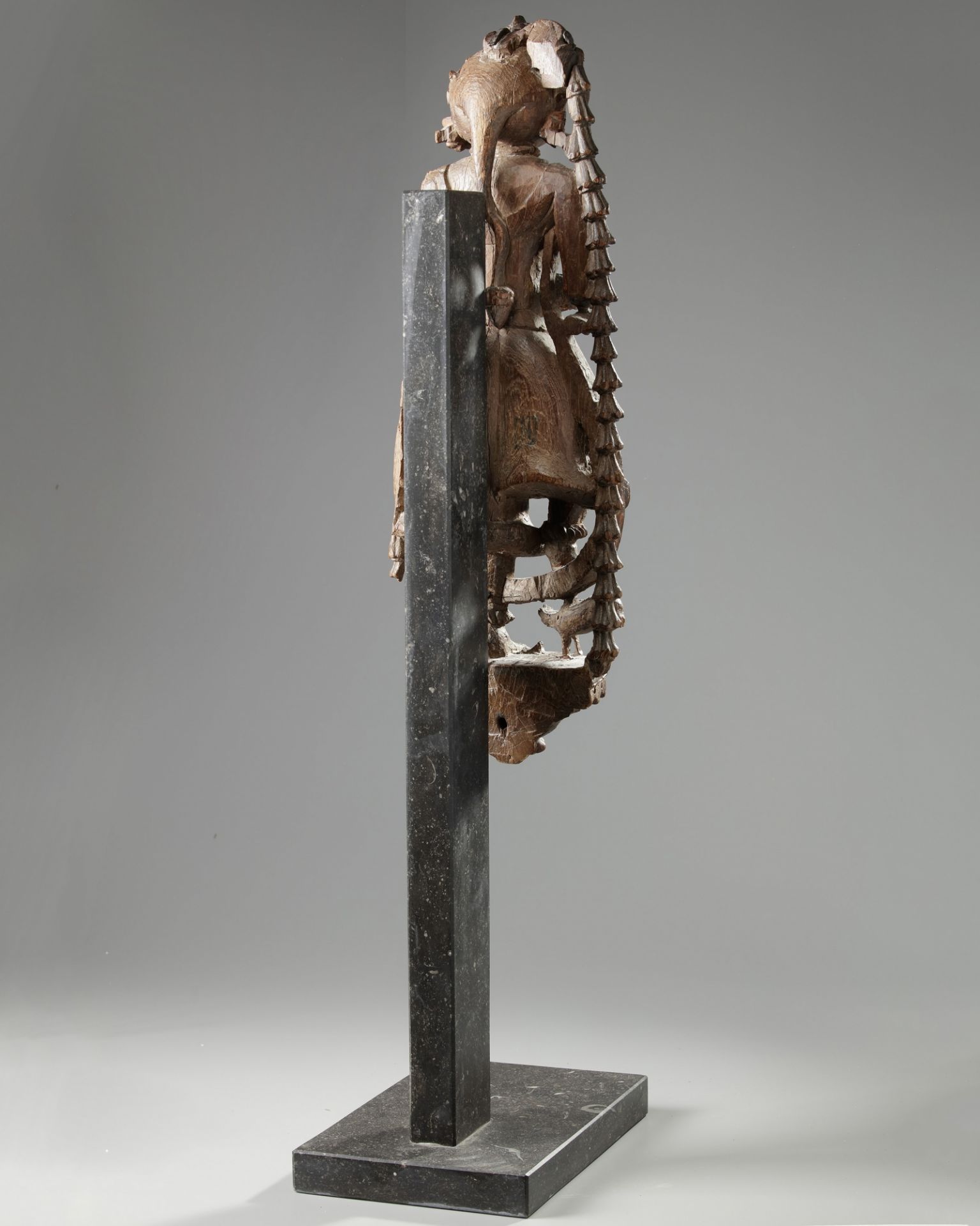 An Indian wood sculpture of a lady on a marble stand - Image 3 of 3
