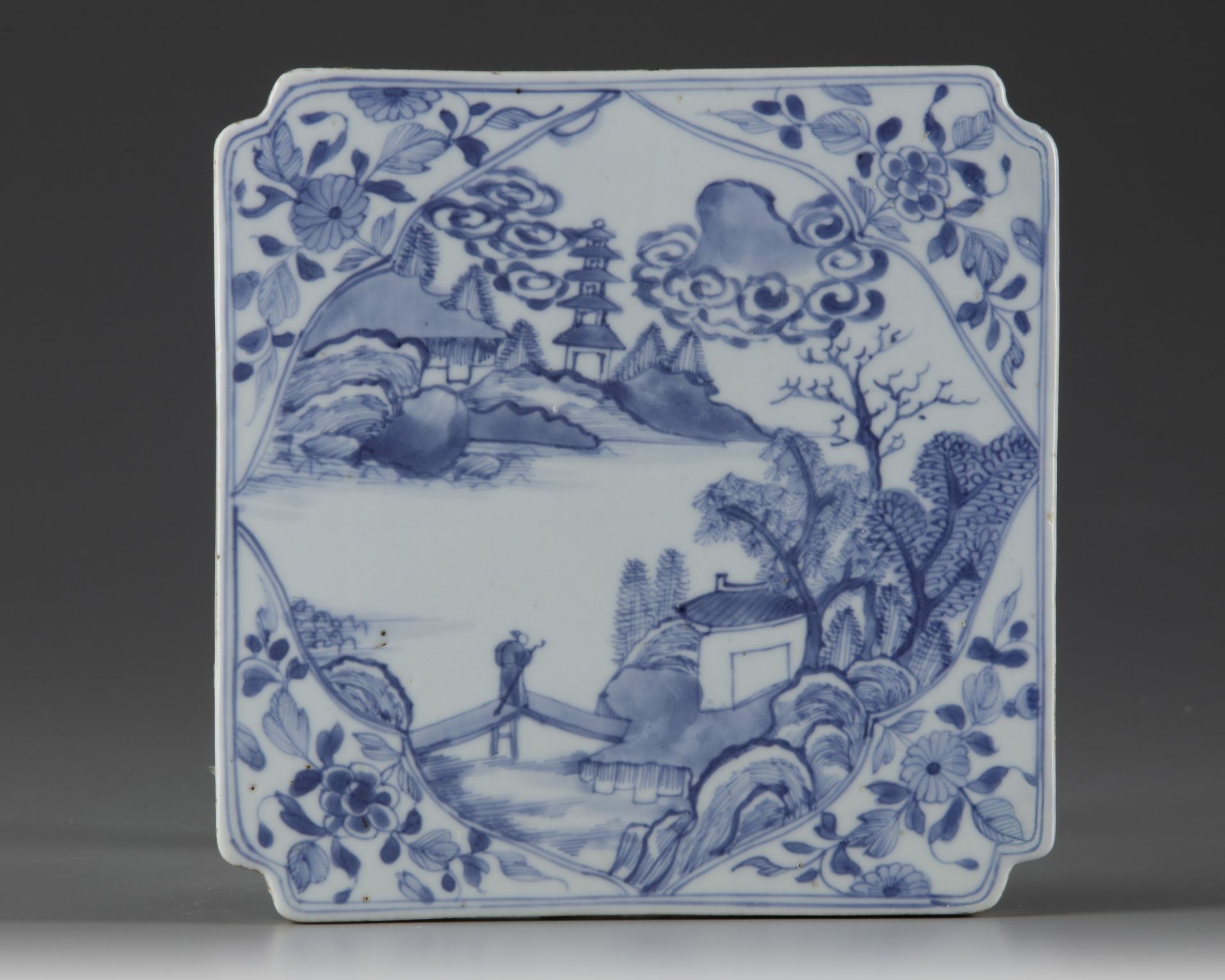 A Chinese blue and white square tile