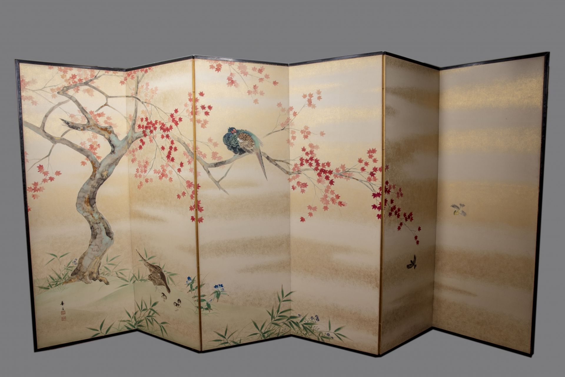 Two Japanese six panel screens ,byobu