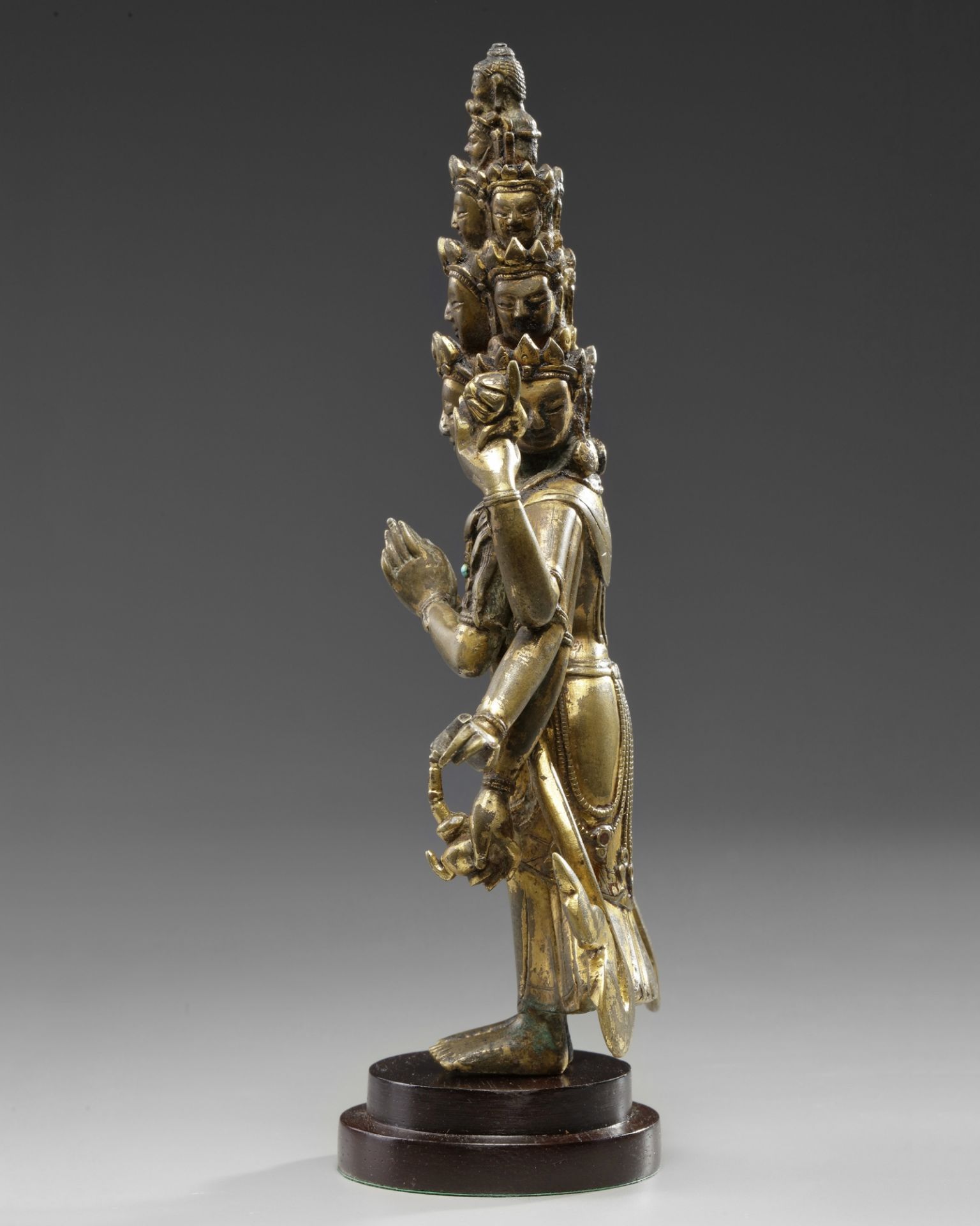 A Sino-Tibetan gilt bronze eleven-headed eight-armed Avalokitesvara - Image 3 of 6