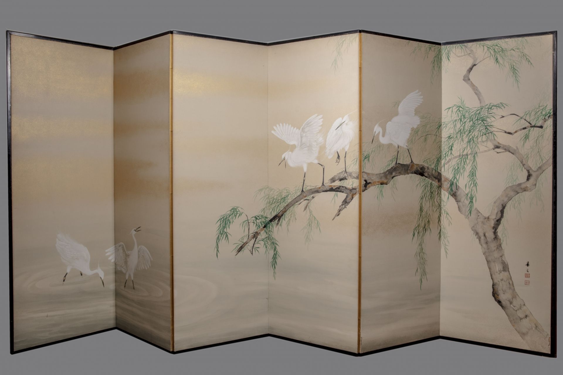 Two Japanese six panel screens ,byobu - Bild 2 aus 5