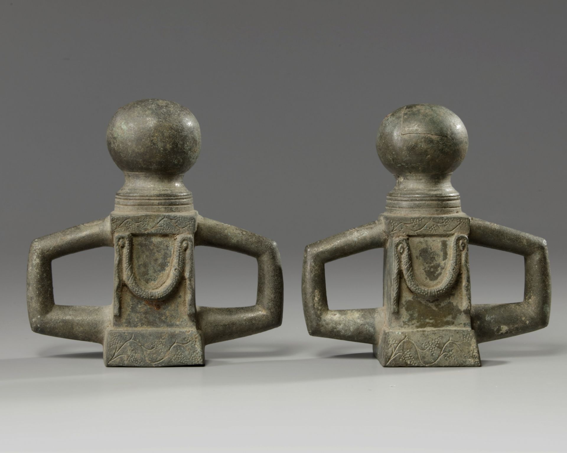 A pair of Roman bronze chariot cleats