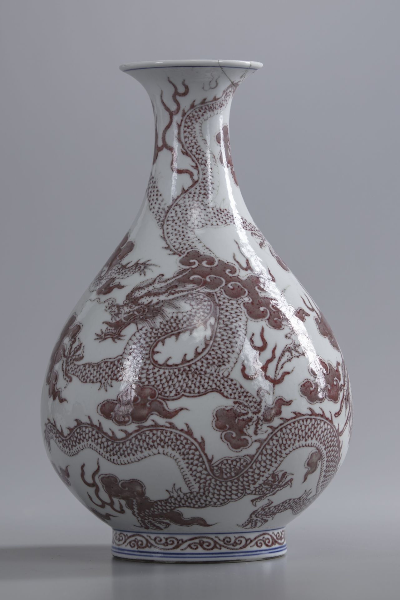 A Chinese blue and white and underglaze copper red 'dragon' pear-shaped vase, yuhuchunping - Image 4 of 6