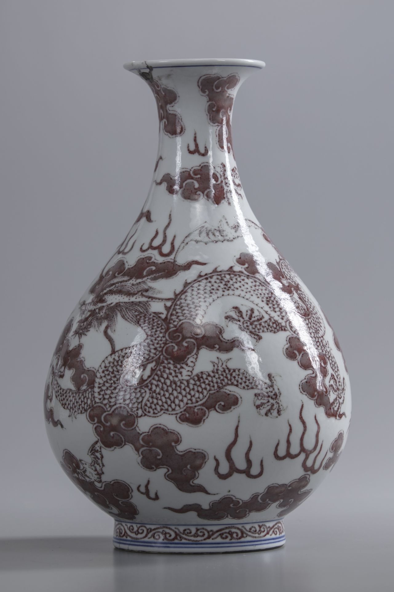 A Chinese blue and white and underglaze copper red 'dragon' pear-shaped vase, yuhuchunping - Image 2 of 6