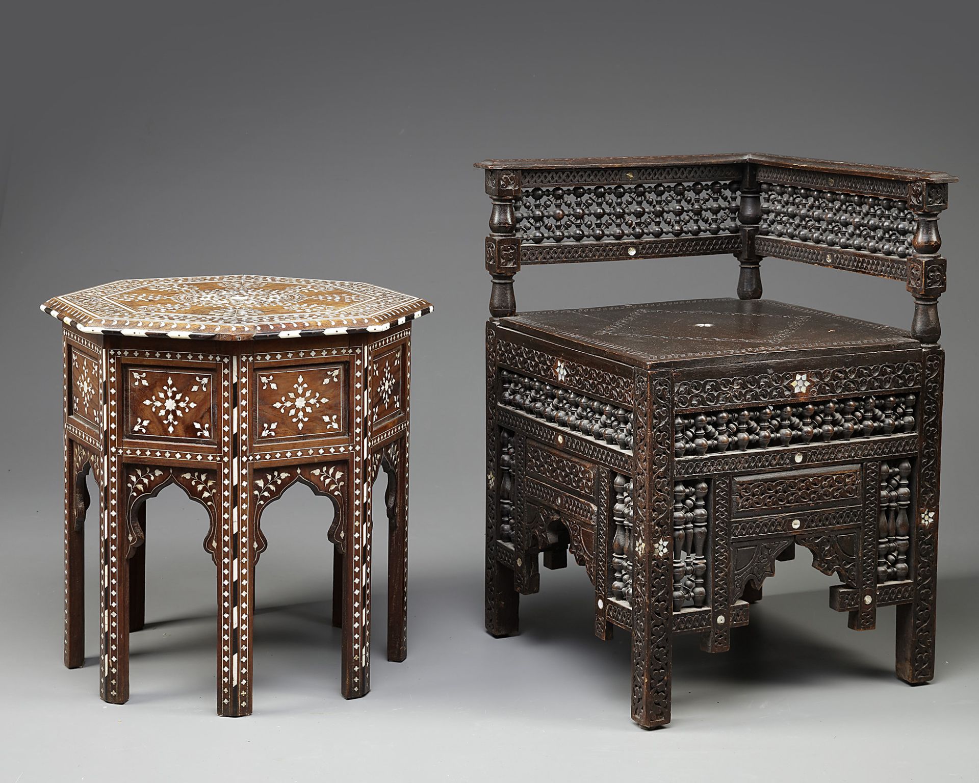 An Islamic table and a square chair