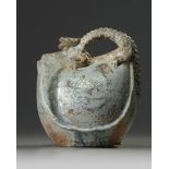 A Chinese green-glazed dragon-handled water flask