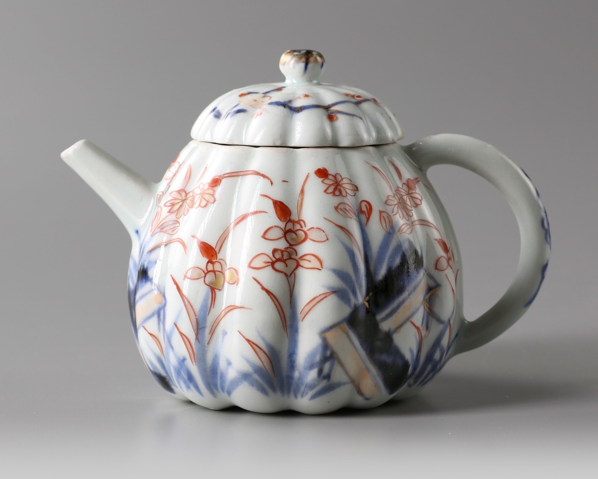 A Chinese imari 'floral' lobed teapot