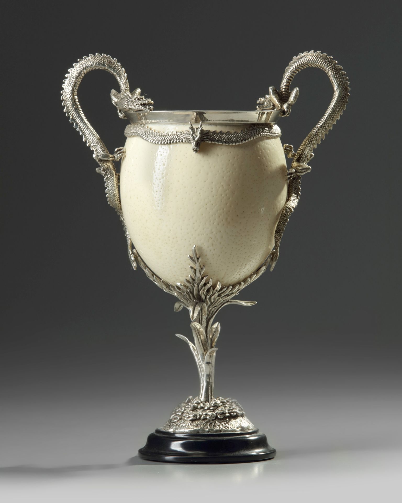 A Japanese silver-mounted ostrich egg cup