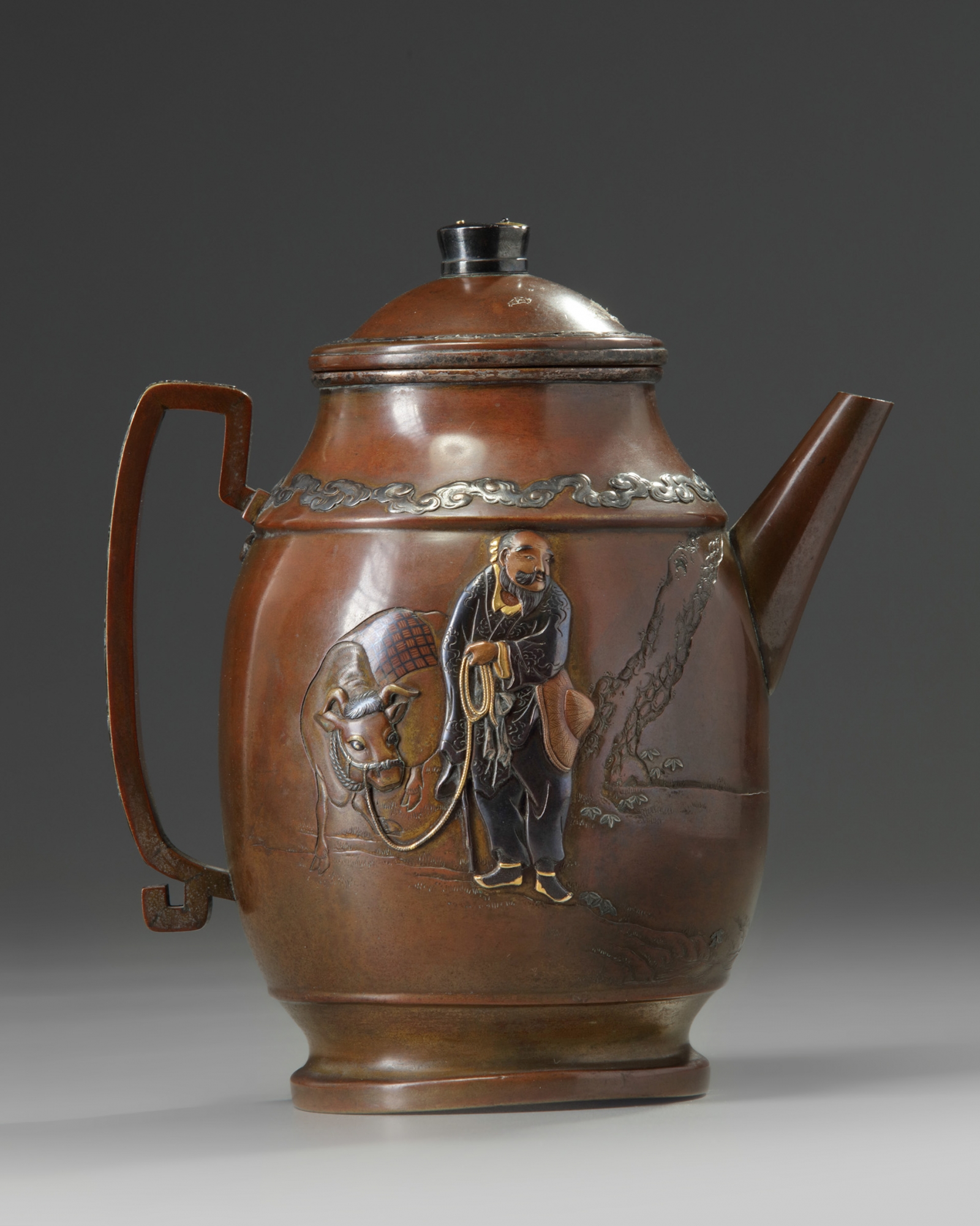 A Japanese mixed metal teapot