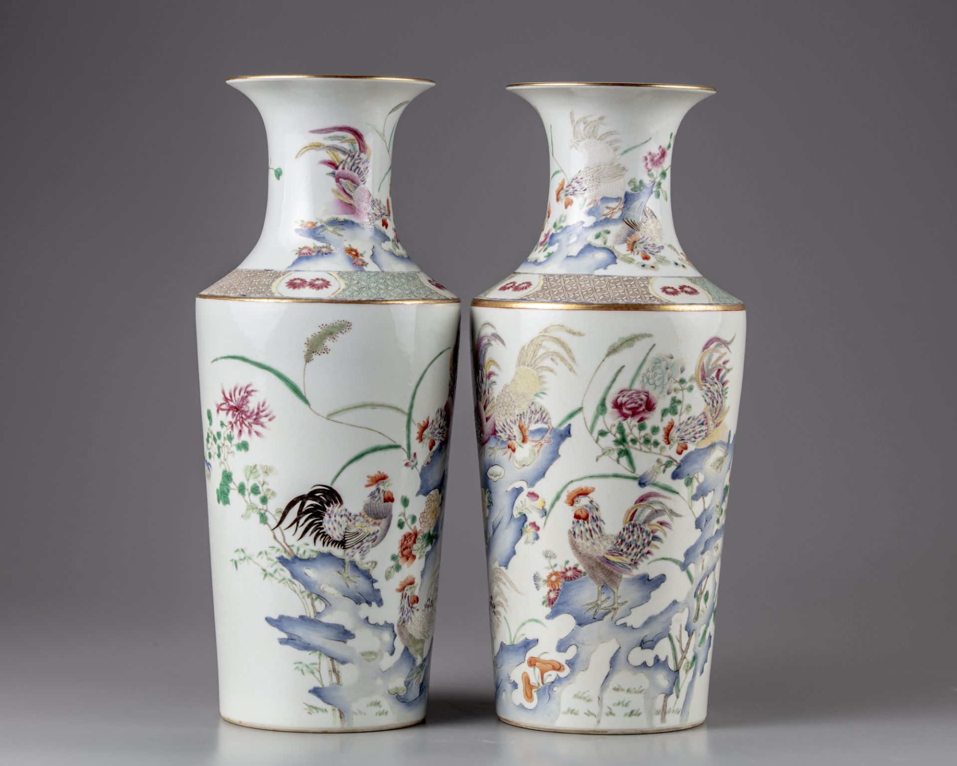 A pair of famille rose vases - Image 3 of 5