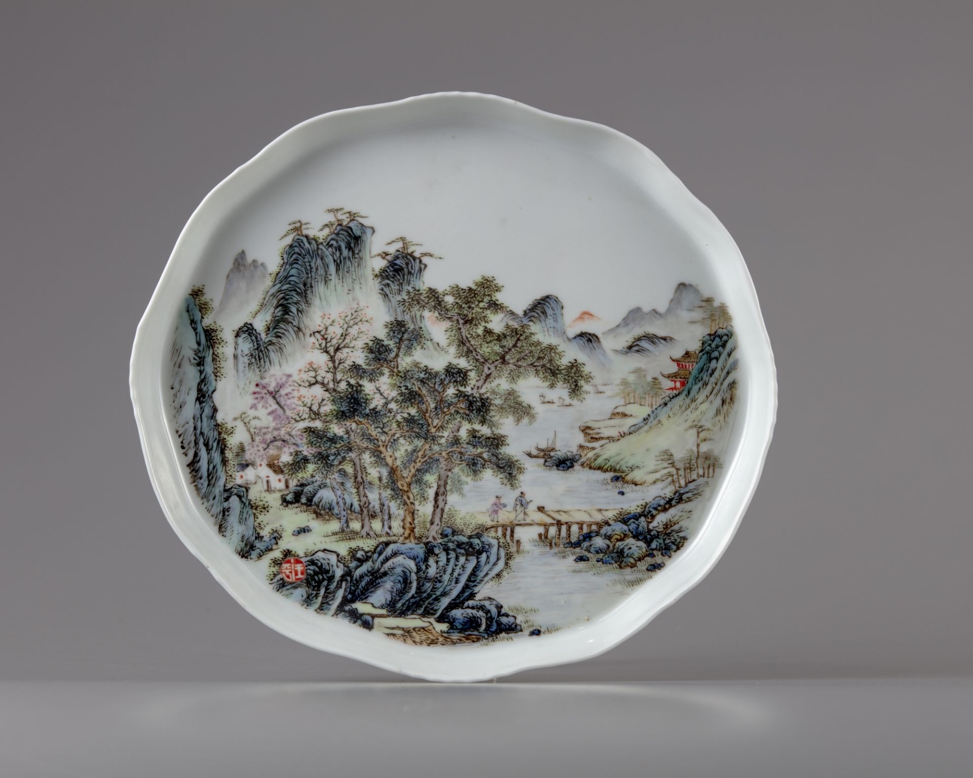 A famille-rose 'landscape' dish