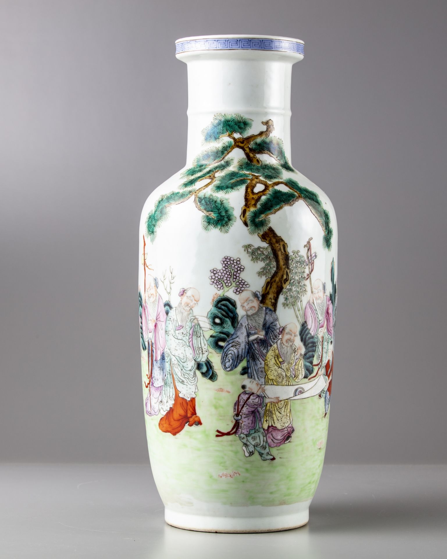 A famille rose rouleau vase