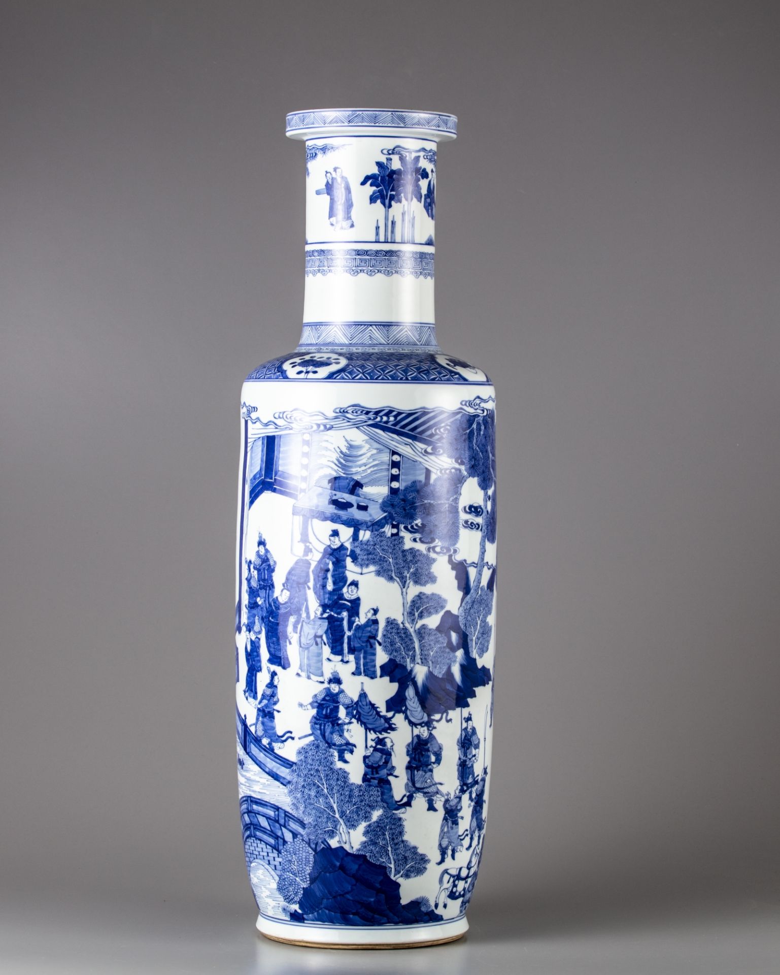 A blue and white rouleau vase