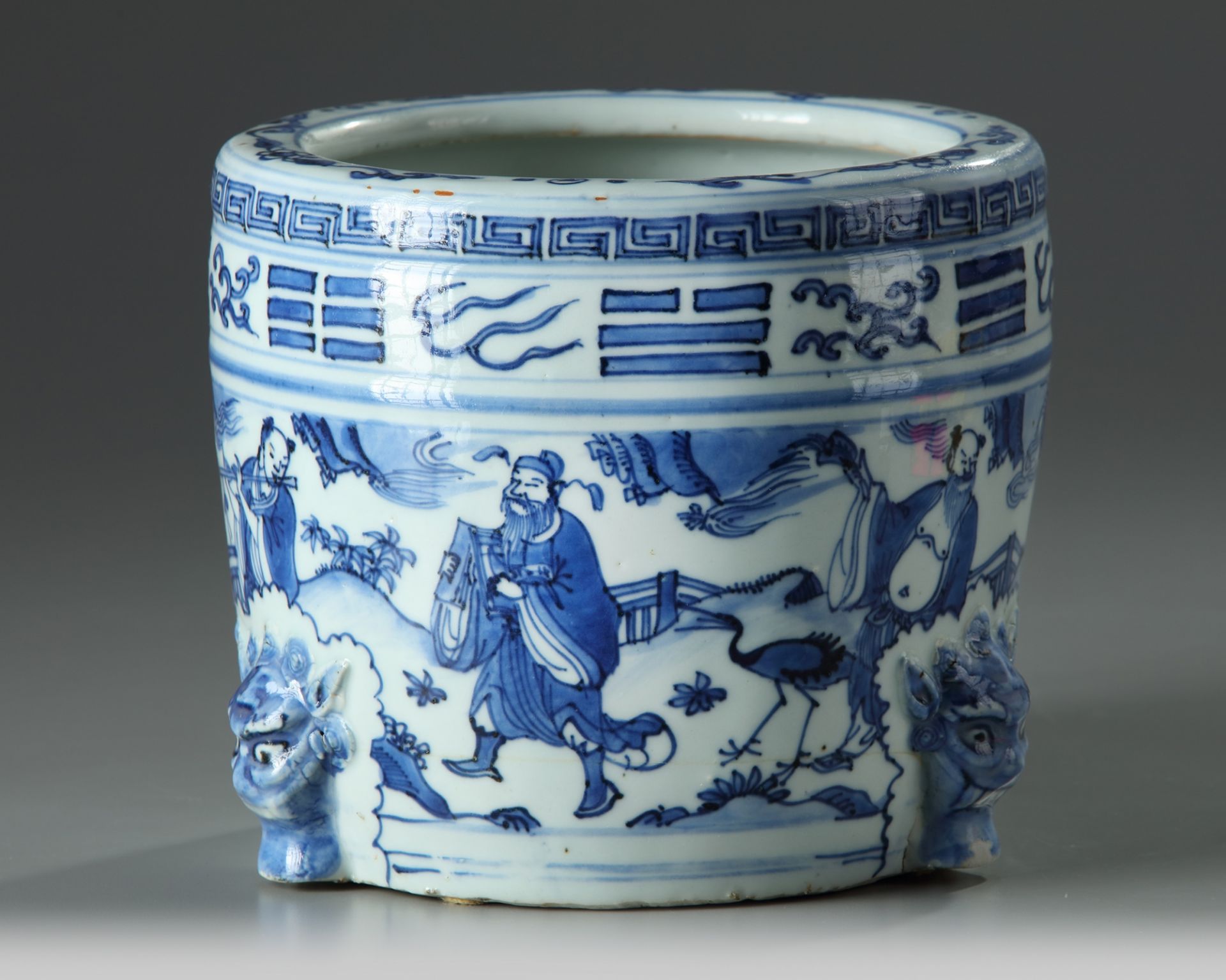 A Chinese blue and white Eight Immortals censer - Bild 4 aus 6