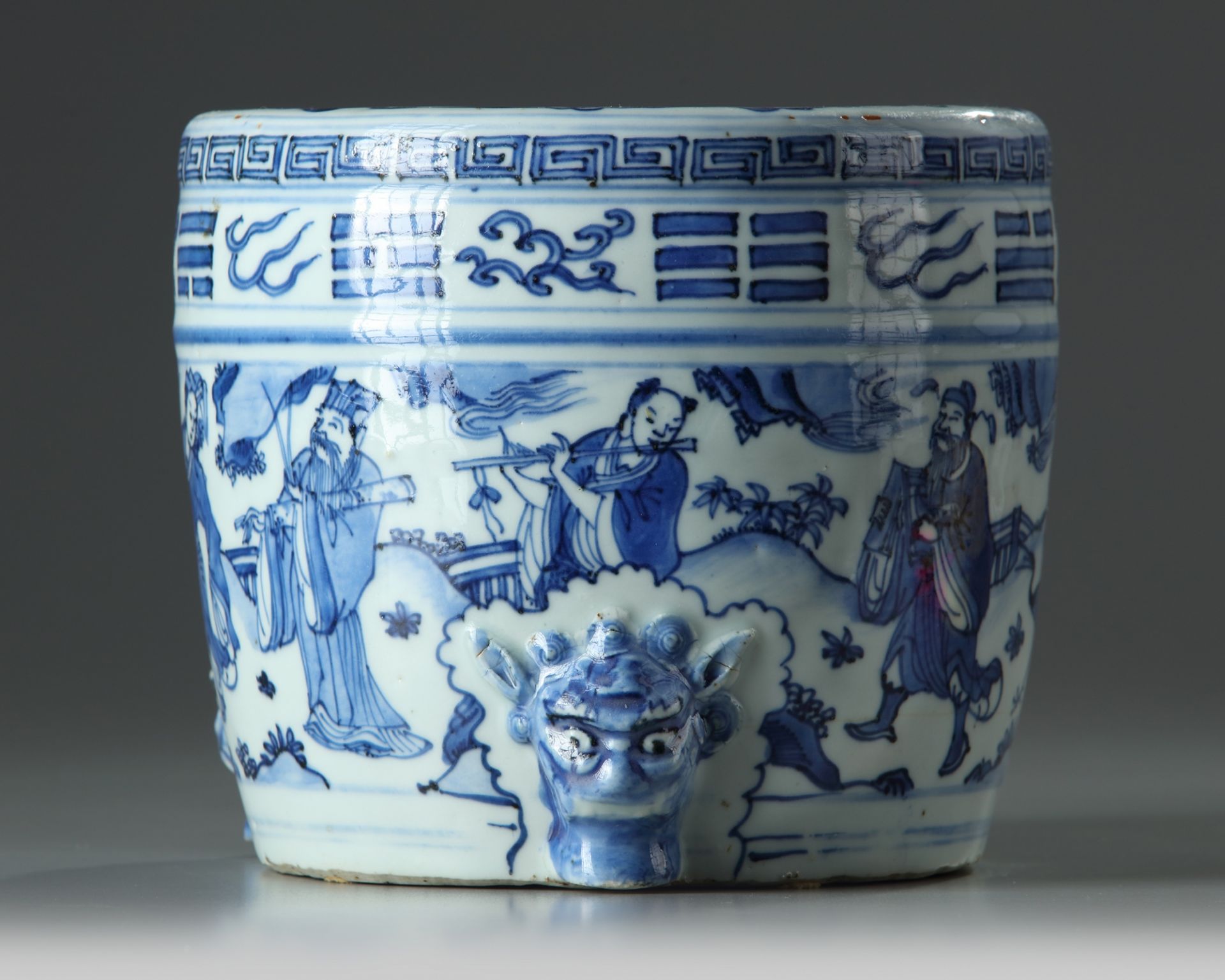 A Chinese blue and white Eight Immortals censer