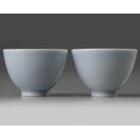 A pair of small Chinese clair-de-lune-glazed cups
