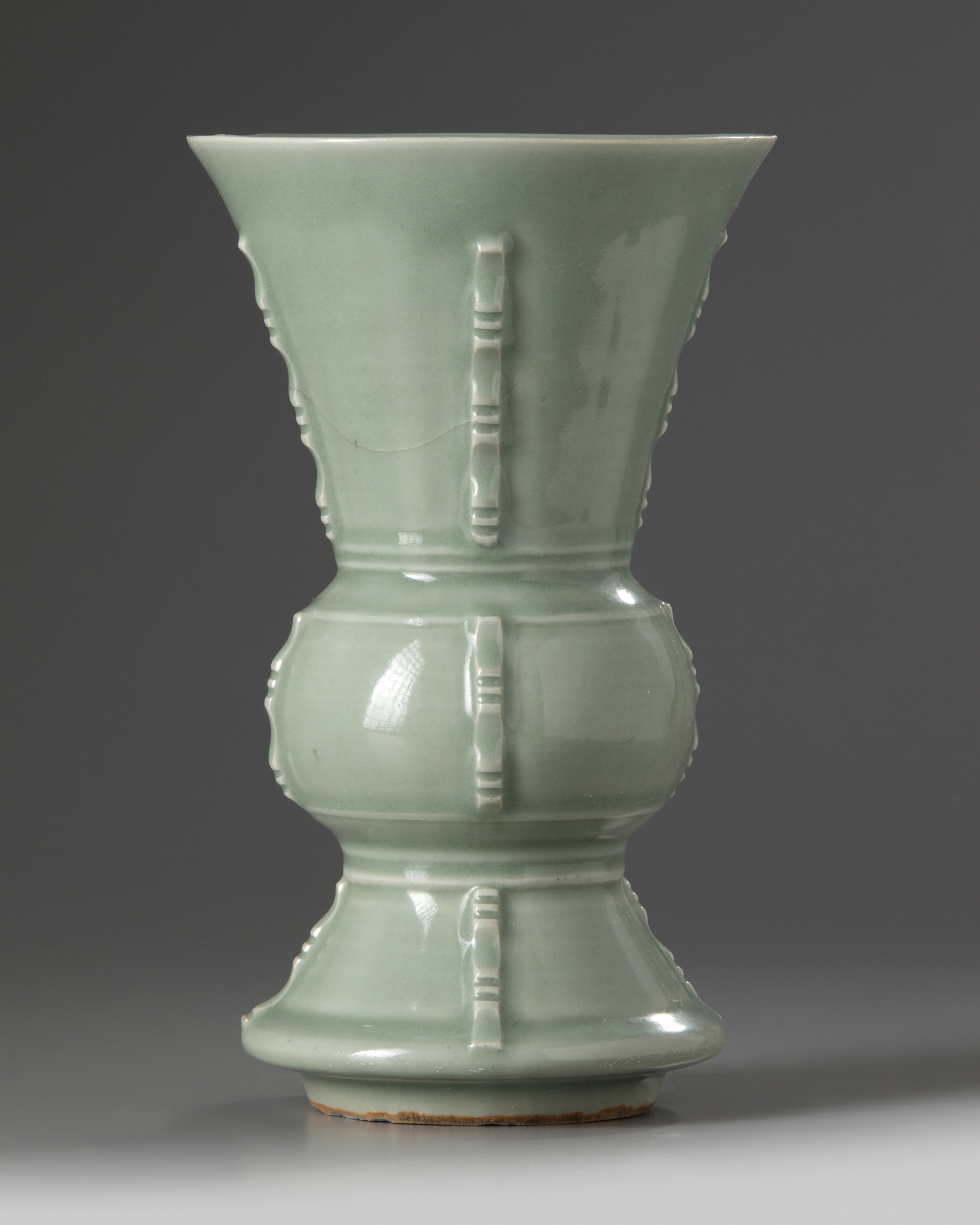 A Chinese celadon-glazed vase, gu