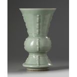 A Chinese celadon-glazed vase, gu