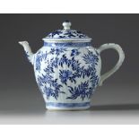 A Chinese blue and white moulded teapot